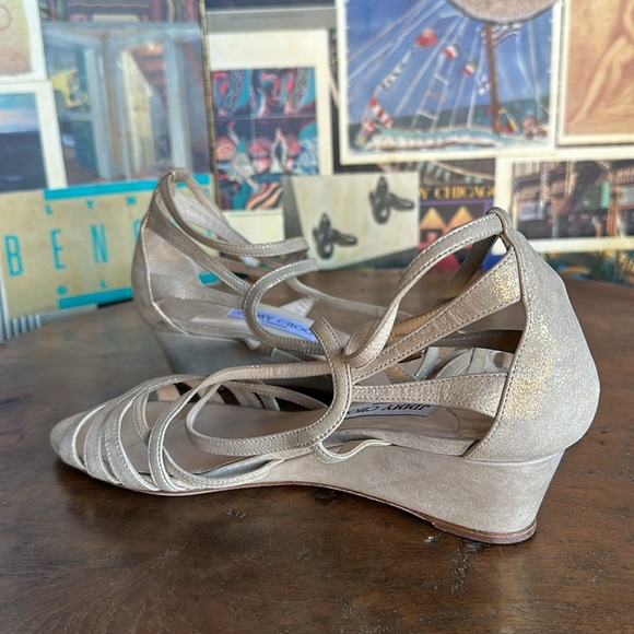 Jimmy Choo Golden Glitter Womens Wedge sz 38 1/2 - Picture 8 of 9